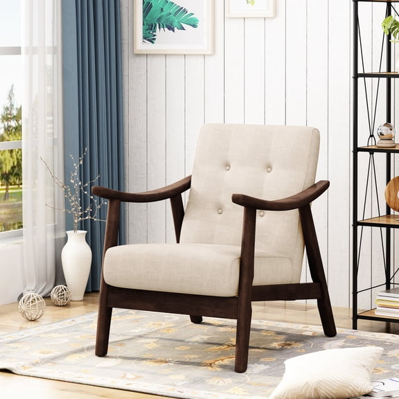Mid-Century Modern Accent Armchair for Living Space | Creates Stylish Home Atmosphere | Button Tufted and Bent-Wood Arms | Solves Lack of Style in Home