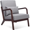 thumbnail image 1 of Mid Century Modern Accent Chair, Arm Chair Living Room Chairs with Lumbar Pillow Upholstered Lounge Reading Chair with Solid Wood Frame &Cat-Scratch Leather for Living Room (Pu-Gray), 1 of 7