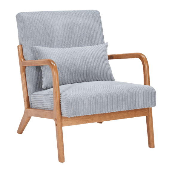 Mid-Century Modern Accent Chair, Arm Chair, Living Room Chairs with Pillow, Upholstered Reading Chair with Solid Wood Frame, Reading Relaxing Leisure Chair, Suitable for Living Room, Bedroom, Balcony