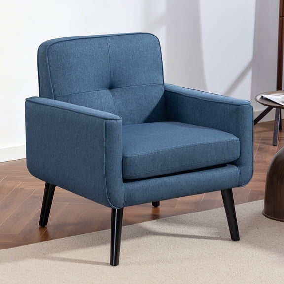 Mid Century Accent Chair, Fabric Modern Chair with Wooden Frame, Cozy Armchair Reading Chair with Comfy Back for Apartment, Living Room, Bedroom, Waiting Room, Small Space, Corner(Blue)