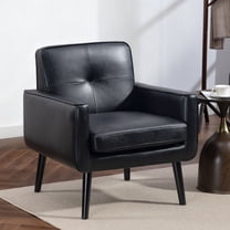 Mid Century Accent Chair, Pu Leather Modern Chair with Wooden Frame, Cozy Armchair Reading Chair with Comfy Back for Apartment Living Room Bedroom Waiting Room Small Space Corner(Black)