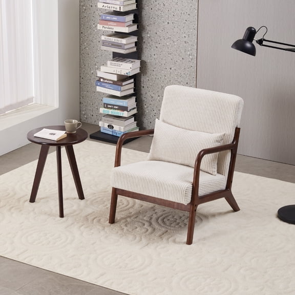 Mid-Century Modern Accent Chair&Coffee Table Set,Vintage Luxury Style, Leisure Chair(Beige)& coffee table (Walnut-Tone), suitable for living rooms and bedroom relaxation areas