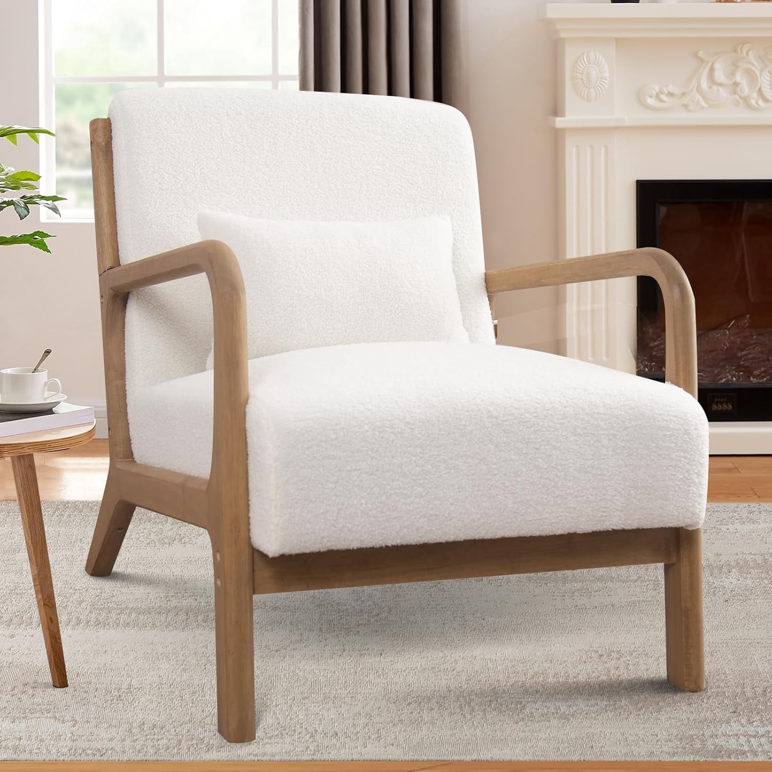 Mid Century Modern Accent Chair, Comfy Lambs Wool Reading Chair with ...