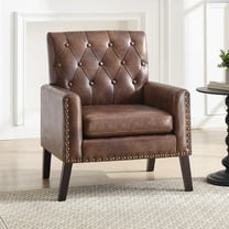 Mid Century Modern Accent Chair, Dark Brown Faux Leather Club Chair for Living Room, Bedroom, Office, or Reception Room