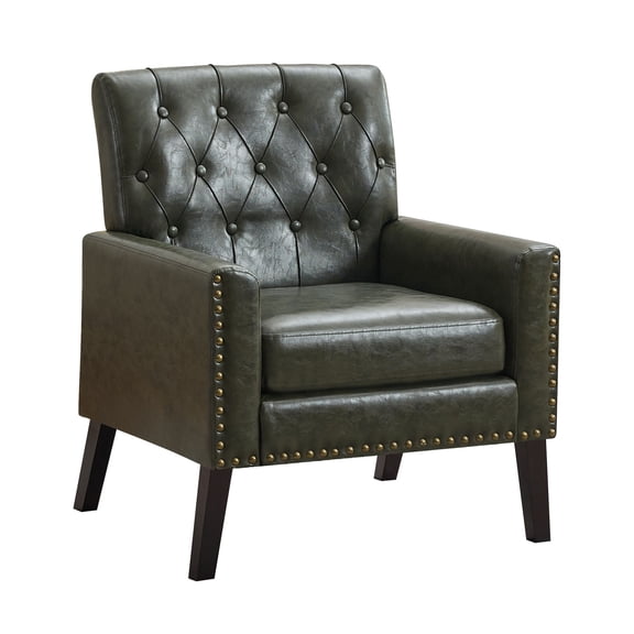 Mid Century Modern Accent Chair, Dark Brown Faux Leather Office Chair for Reception - Brown Leather Club Chair for Living Room, Bedroom, or Waiting Room