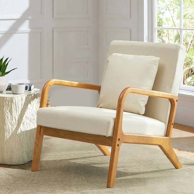 Mid Century Modern Accent Chair,Fabric Reading Armchair,Linen