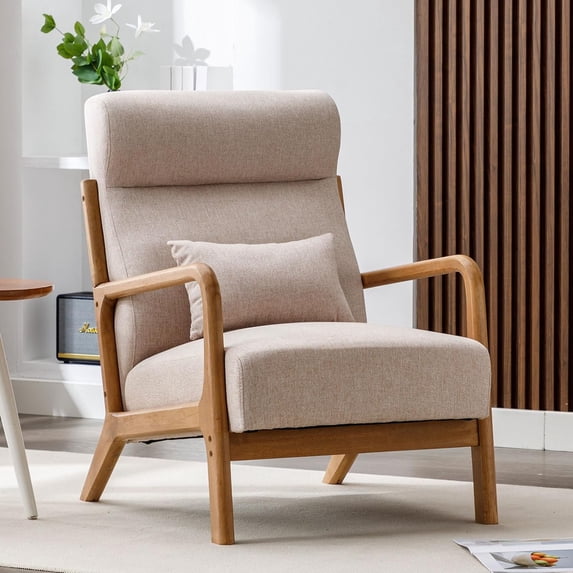 Mid Century Modern Accent Chair with High Back, Single Lounge Armchair with Solid Wood Frame, Comfy Reading Chair for Living Room, Easy Assembly
Visit the Store,High Back-beige