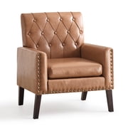 Mid Century Modern Accent Chair, Light Brown Faux Leather Office Chair for Reception - Brown Leather Club Chair for Living Room, Bedroom, or Waiting Room