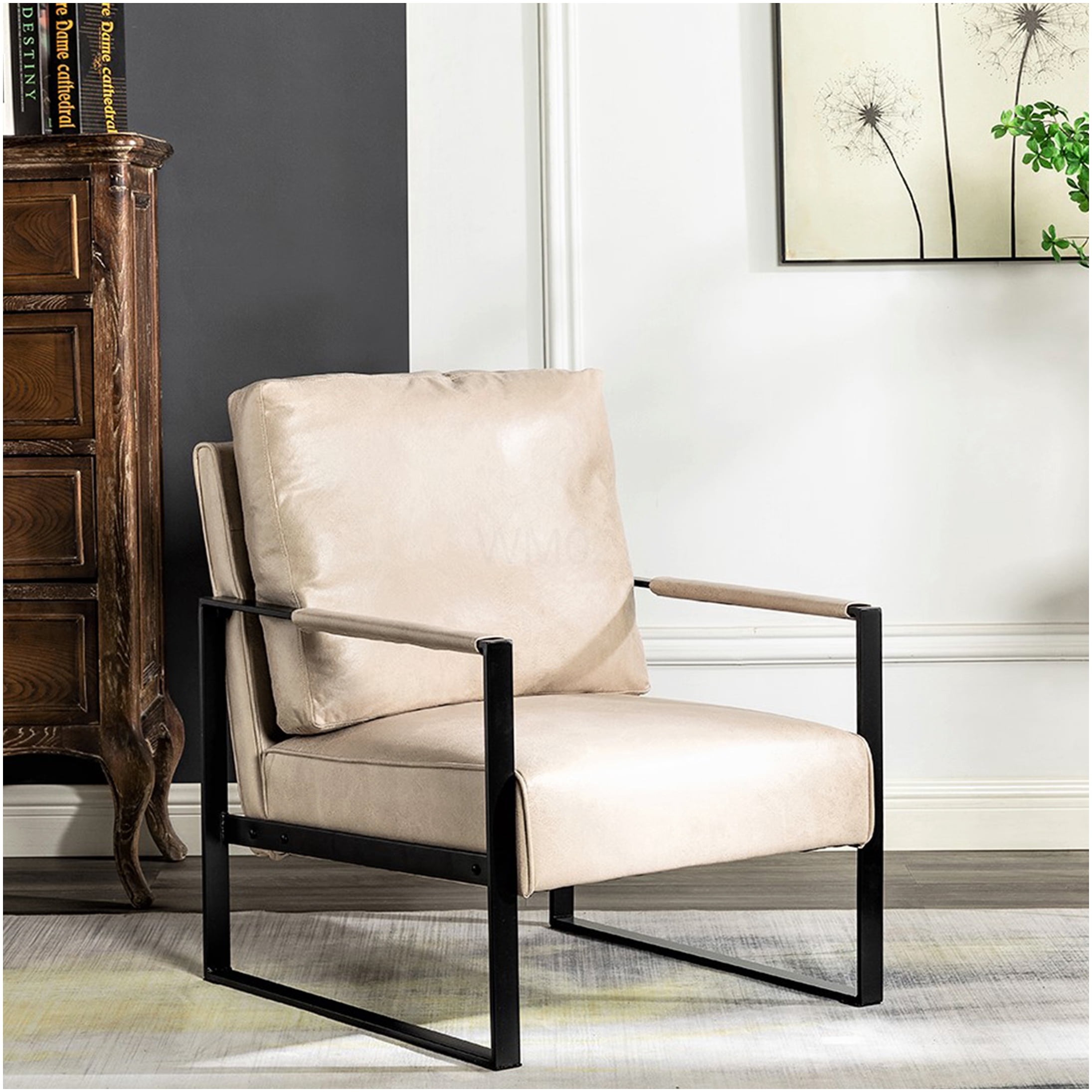 Mid Century Modern Accent Chair, Light Camel Microfiber Upholstered