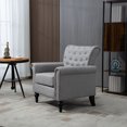 thumbnail image 1 of Mid-Century Modern Accent Chair, Linen Fabric Armchair with Upholstered Button Tufted Back and Wood Legs, Upholstered Lounge Arm Chair Single Sofa Reading Chair for Living Room Bedroom, Light Gray, 1 of 8
