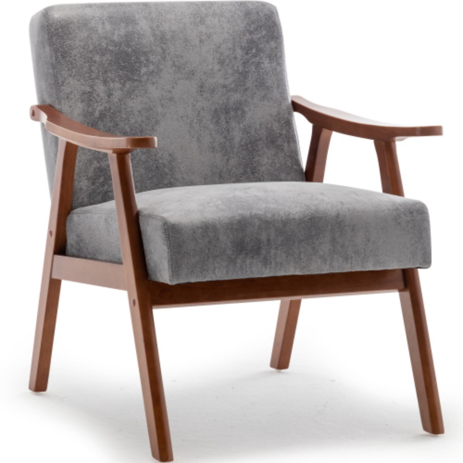 Mid-Century Modern Accent Chair Living Room Chair with Solid Wood Frame, Extra-Thick Backrest Wingback Upholstered Armchair for Bedroom Reading Room Lounge Indoor, Grey