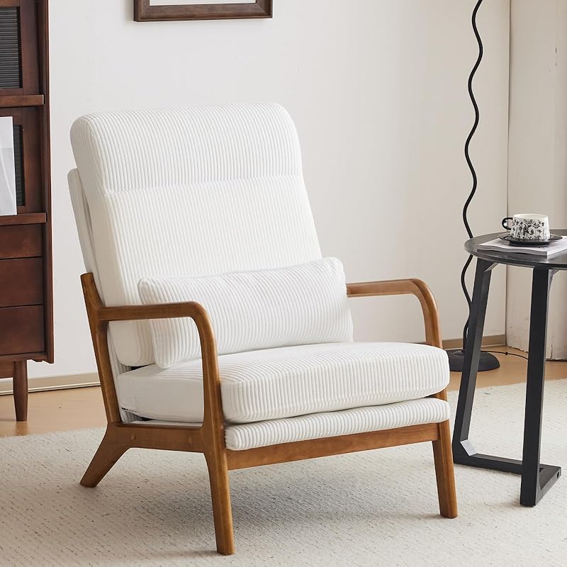 Anewome Mid Century Modern Accent Chair - Upholstered Armchair, Solid Wood Frame, Orange Boho Style