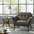 thumbnail image 1 of Mid Century Modern Accent Chair, Oversized Upholstered Arm Chair with Tufting Backrest, Comfy Reading Single Sofa Chairs with Tapered Wood Legs for Living Room, Bedroom, Charcoal, 1 of 8