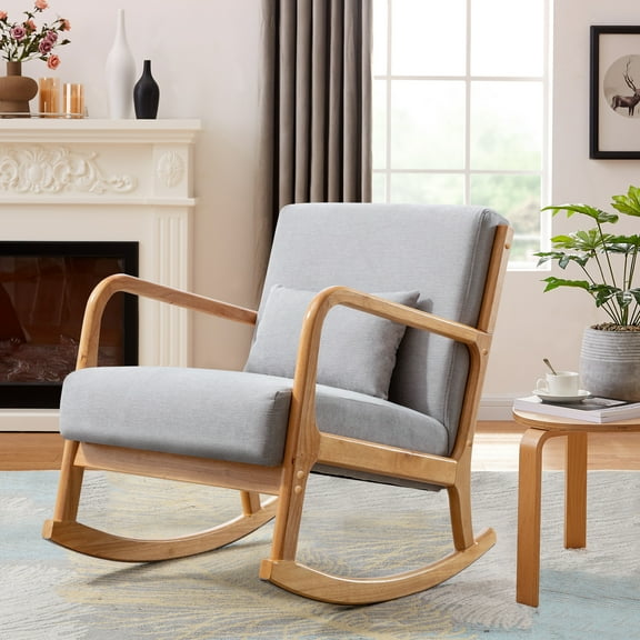 Mid Century Modern Accent Chair,Rocking Chair reading Upholstered,Grey