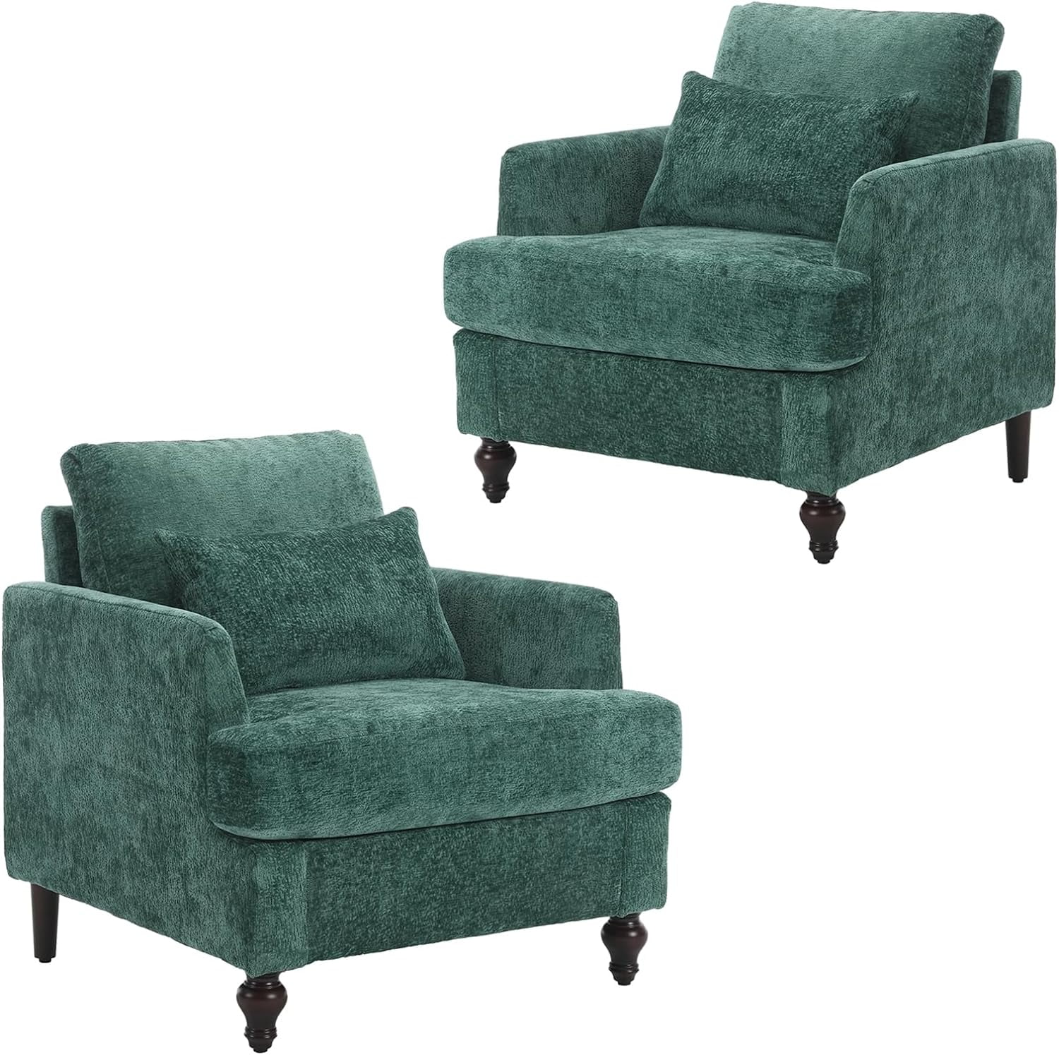 Mid Century Modern Accent Chair Set of 2, Green Single Sofa Chair