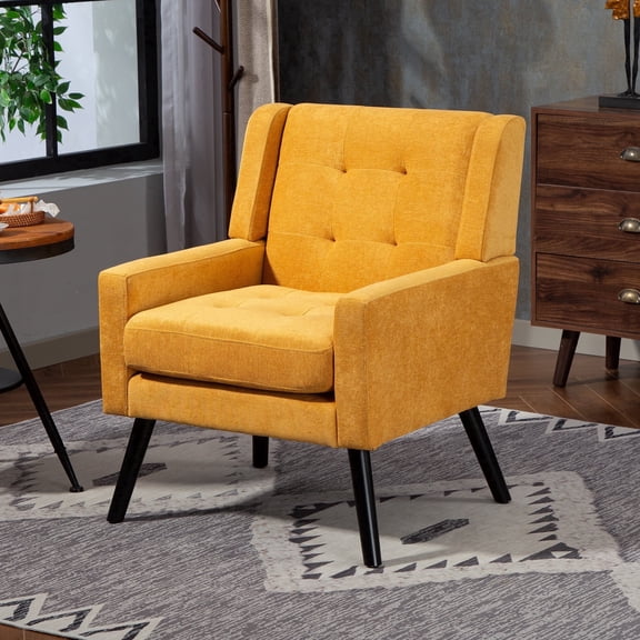 Wansaly Contemporary Adult Linen Button-Tufted Armchairs and Accent Chairs, Black, Yellow