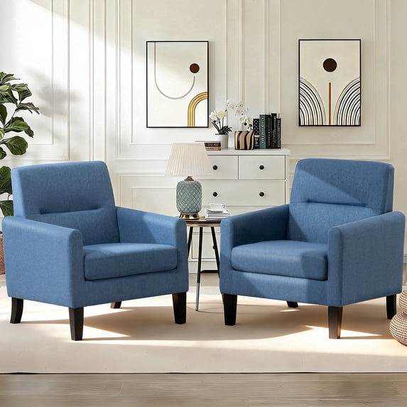 Mid Century Modern Accent Chair Set of 2, Upholstered Fabric Armchair ...