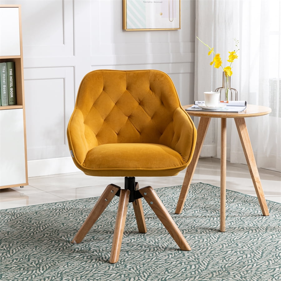 Accent Chair Mustard Velvet Desk Chair Mid-Century Modern Accent