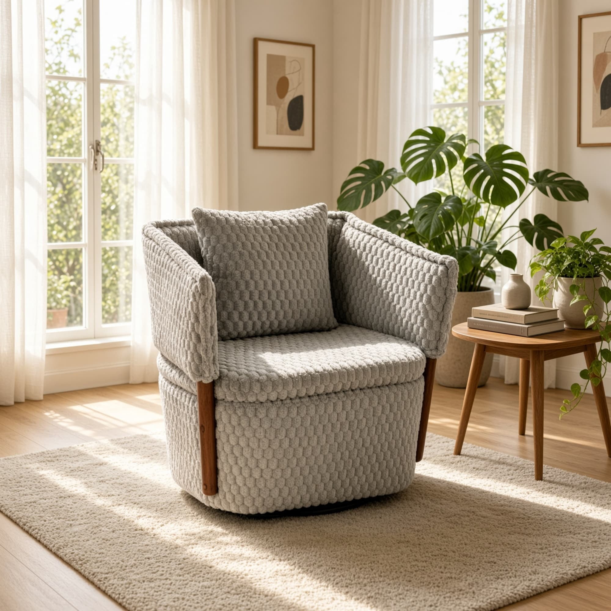 Mid Century Modern Accent Chair, Solid Wood Frame, 360° Swivel Chair ...