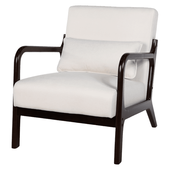 Mid Century Modern Accent Chair, Upholstered Armchair with Solid Wood Frame and Removable Lumbar Pillow for Living Room, Bedroom and Office