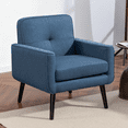 thumbnail image 1 of Mid-Century Modern Accent Chair Upholstered Fabric Armchair with Button Tufted Back and Wood Legs, Cozy Side Chair for Living Room, Bedroom, Office, or Cafe (Blue), 1 of 11