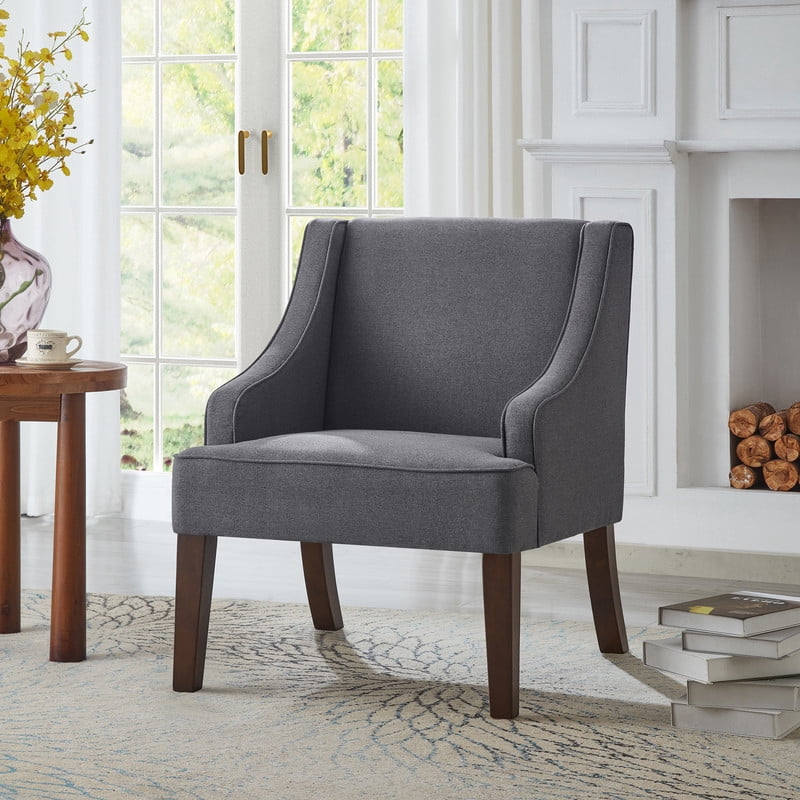 Mid Century Modern Accent Chair, Upholstered Fabric Armchair with Solid Wood Legs, Comfy Lounge Reading Chair for Living Room, Bedroom, Office, Dark Gray