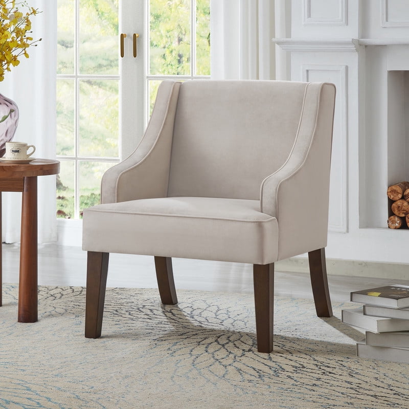 Mid Century Modern Accent Chair, Upholstered Fabric Armchair with Solid Wood Legs, Comfy Lounge Reading Chair for Living Room, Bedroom, Office, Beige