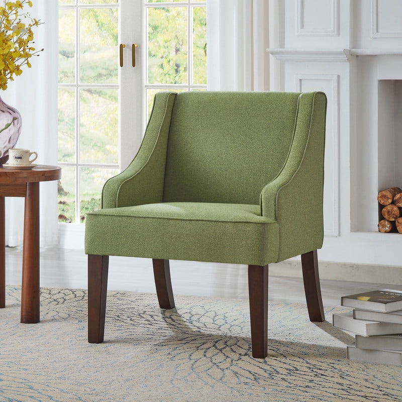 Mid Century Modern Accent Chair, Upholstered Fabric Armchair with Solid Wood Legs, Comfy Lounge Reading Chair for Living Room, Bedroom, Office, Green