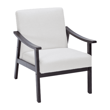 Mid Century Modern Accent Chair, Upholstered Lounge Armchair with 5" Thick Cushion and Solid Wood Frame, Reading Leisure Chair for Living Room, 350LBS, White