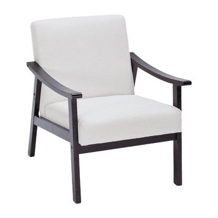 Mid Century Modern Accent Chair, Upholstered Lounge Armchair with 5" Thick Cushion and Solid Wood Frame, Reading Leisure Chair for Living Room, 350LBS, White