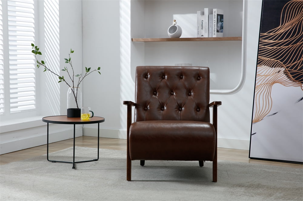 Mid Century Modern Accent Chair, Upholstered PU Leather Armchair