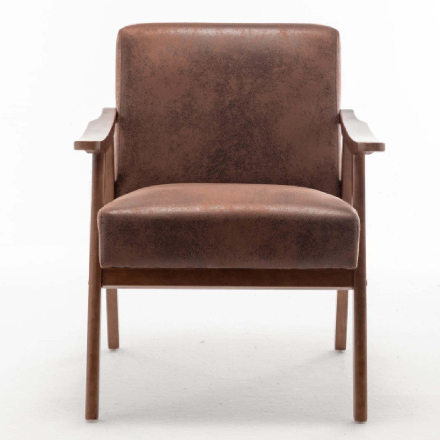 Mid-Century Modern Accent Chair, Upholstered Wingback Living Room Chair with Solid Rubber Wood Frame, Velvet Reading Chair with Thick Cushions for Bedroom, Lounge, Office, Indoor, Brown
