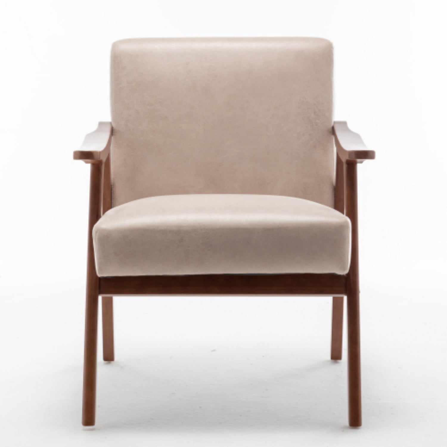 Mid-Century Modern Accent Chair, Upholstered Wingback Living Room Chair with Solid Rubber Wood Frame, Velvet Reading Chair with Thick Cushions for Bedroom, Lounge, Office, Indoor, Camel