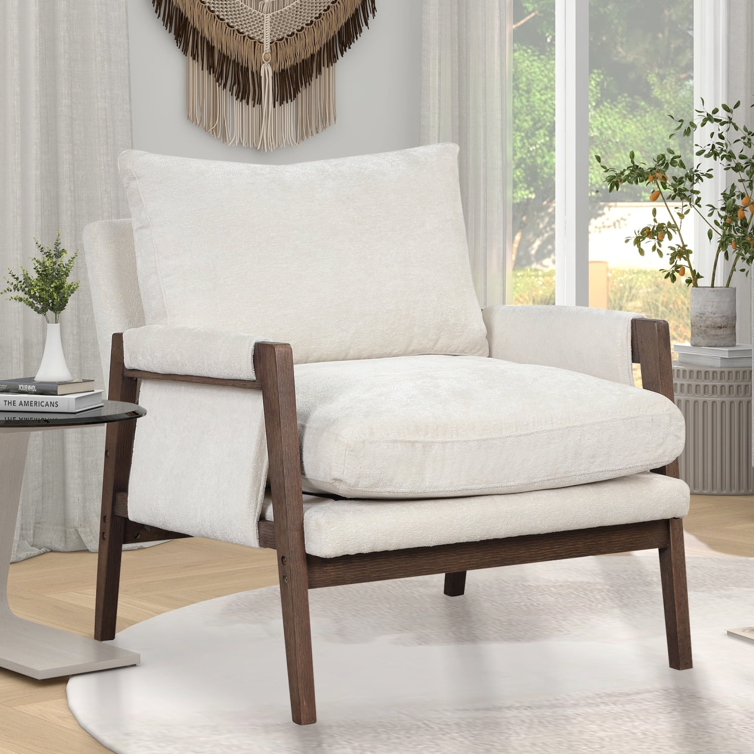Mid-Century Modern Accent Chair, Velvet Leisure Armchair with Padded ...
