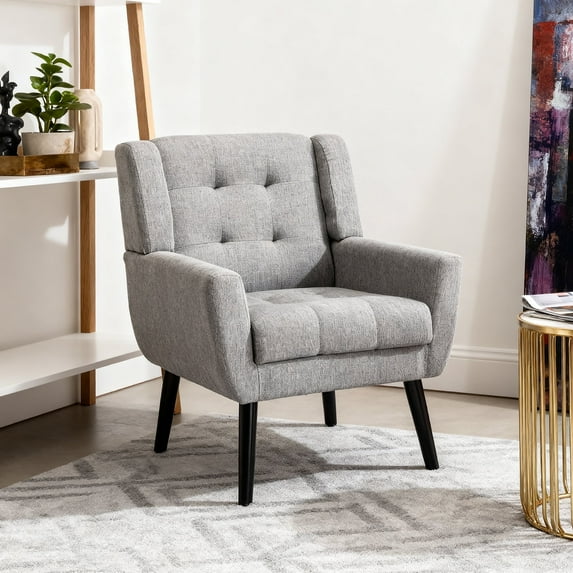 Mid Century Modern Tufted Upholstered Accent Reading Chair With Solid Wood Legs