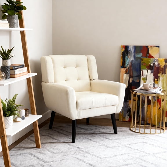 O&O Mid Century Modern Tufted Upholstered Accent Reading Chair With Solid Wood Legs