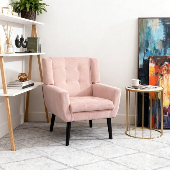 Mid Century Modern Tufted Upholstered Accent Reading Chair With Solid Wood Legs