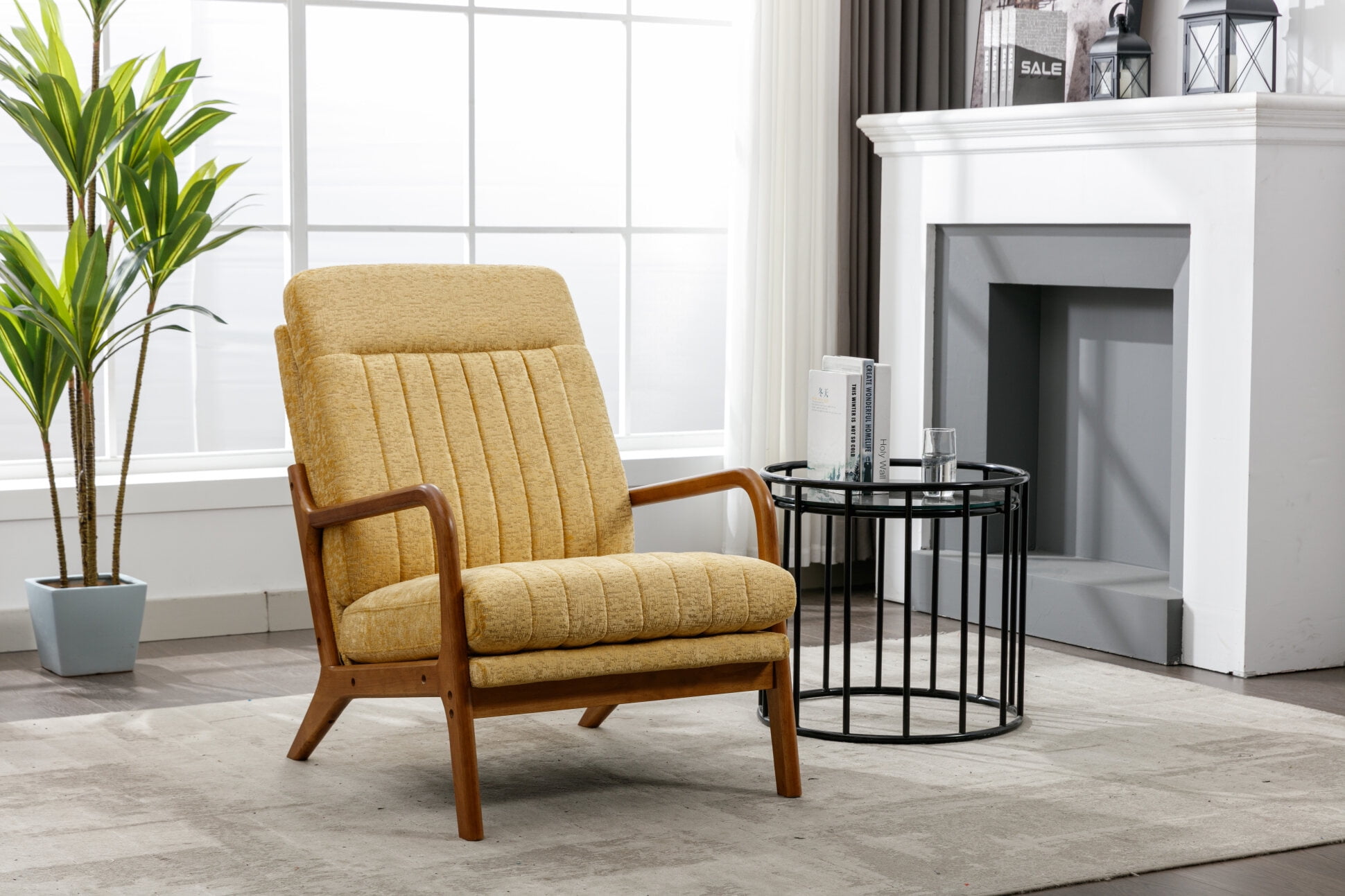 MidCentury Modern Accent Chair, Velvet Living Room with Wooden Frame