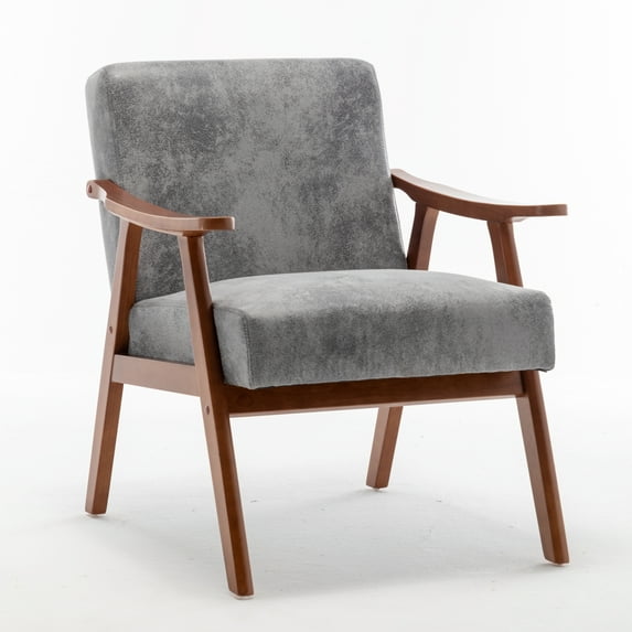 Mid-Century Modern Accent Chair, Velvet Upholstered Armchair with Solid Wood Legs for Living Room Bedroom Office