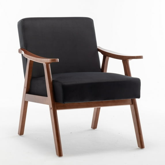 Mid-Century Modern Accent Chair, Velvet Upholstered Armchair with Solid Wood Legs for Living Room Bedroom Office