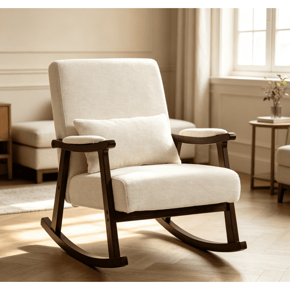 Designer Rocking Stool Mid Century Modern Rocking Accent Chair, Solid Wood Frame Upholstered ...