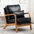 thumbnail image 1 of Mid-Century Modern Accent Chair with Pillow, Upholstered Armchair with Solid Wood Legs for Living Room, Bedroom, Small Space,Black, 1 of 6