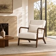 Mid Century Modern Accent Chair with Wood Frame   Cozy Reading Armchair for Living Room, Bedroom or Sunroom Waist Cushion Included