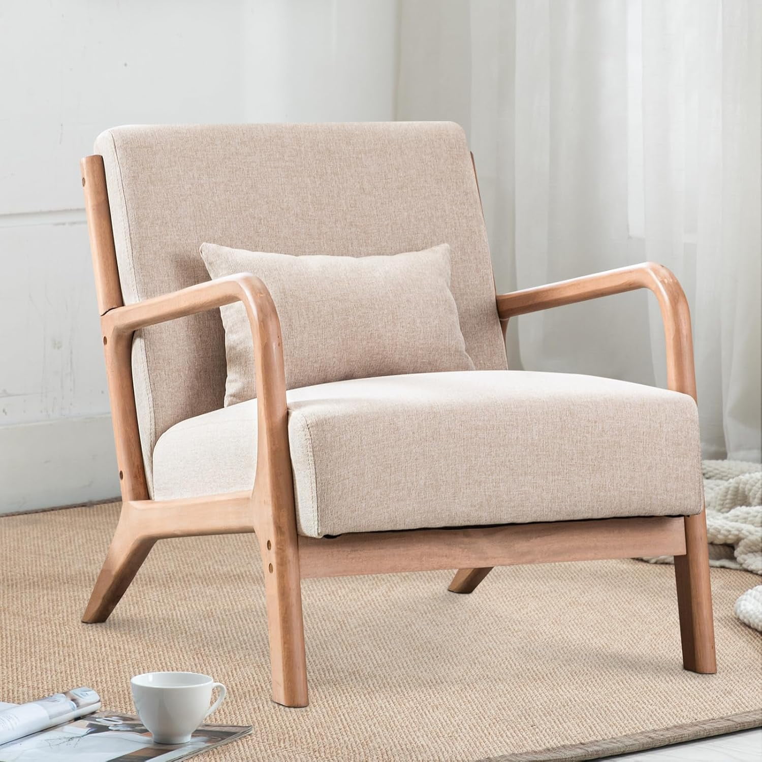 Upholstered Living Room Chairs with Waist Cushion, Reading Armchair for ... - Textured Armchair For Sunroom