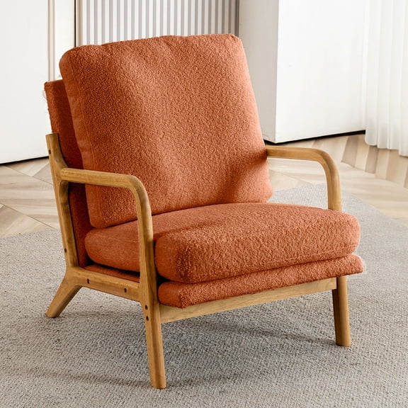 Mid Century Modern Accent Chairs for Living Room, 23” Wide Comfy Chair for Bedroom, Small Cozy Sherpa Reading Chairs for Adults, 108° Lounge Arm Chair Indoor with Detachable Cover, 5.5" Foam Cushion