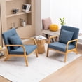 thumbnail image 1 of JULY'S SONG Mid Century Modern Accent Chair set of 2, Linen Upholstered Reading Chair with Wood Frame, 25.6" W Arm Chairs in Living Room,Blue, 1 of 12