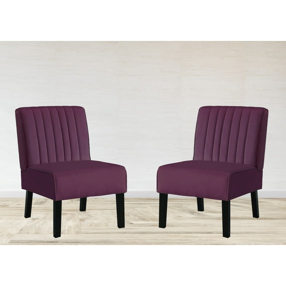 Mid Century Modern Accent Chairs Set of 2 with Minimalist Design, Elegant Velvet Upholstery and Solid Wood Legs, Ideal for Living Room or Bedroom, Eggplant