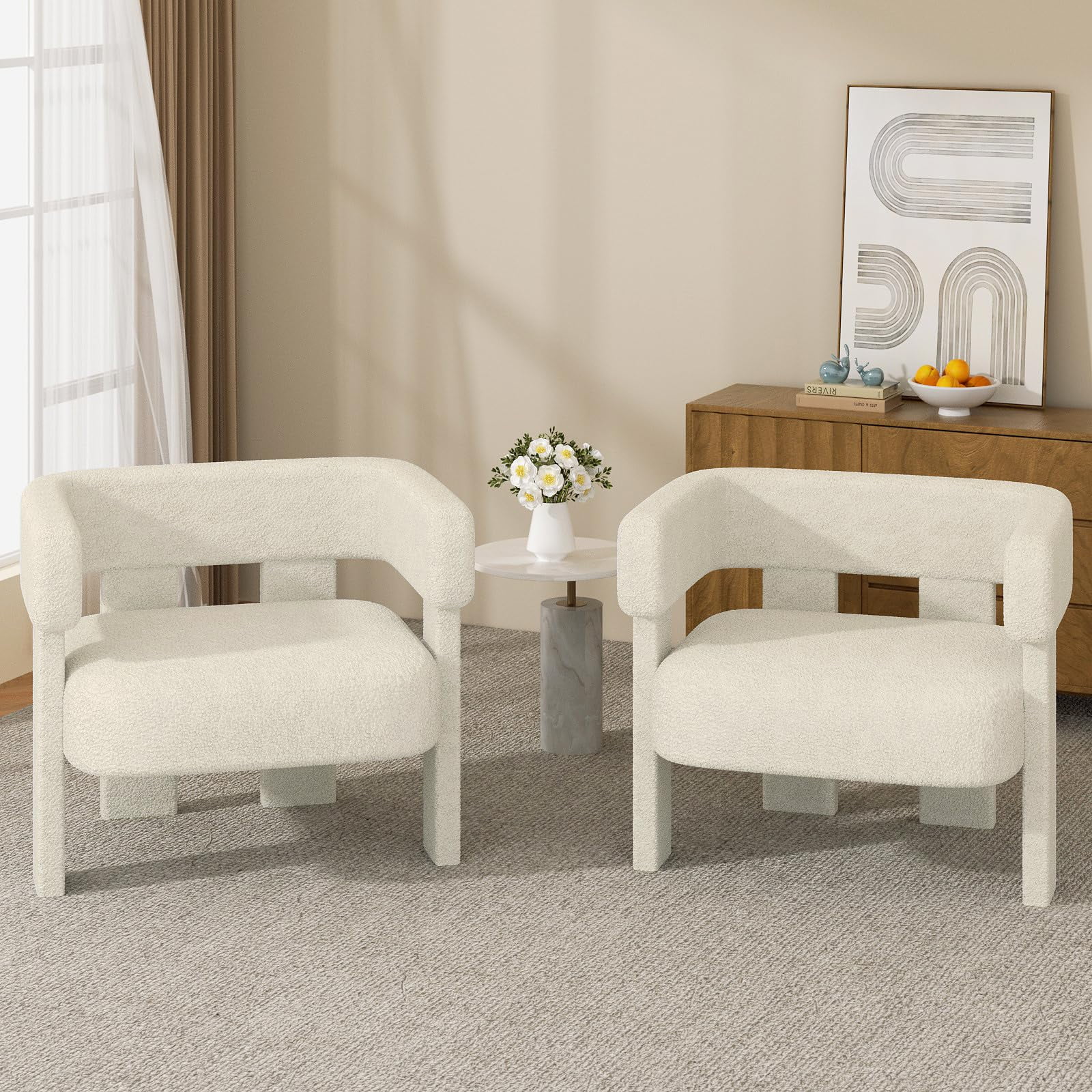Picture of Mid Century Modern Accent Chairs Set of 2, Teddy Fabric Living Room ...