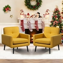 Mid-Century Modern Accent Chairs Set of 2 Upholstered Fabric Armchairs with Button Tufted Back and Solid Wood Legs, Cozy Side Chairs for Living Room, Bedroom, Office, or Cafe (Yellow)