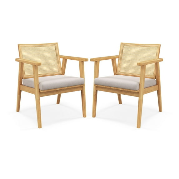 Mid Century Modern Accent Chairs Set of 2 with Breathable Rattan Back